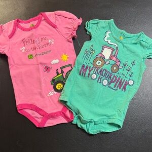 NWT John Deere Pink & Mint Green Tractor Baby Bodysuit and Like New Carhartt